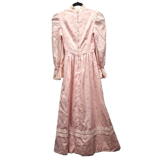 Vintage Handmade 70's Prairie CottageCore Pink Floral Long Sleeve Dress Sz 0? - Picture 2 of 16